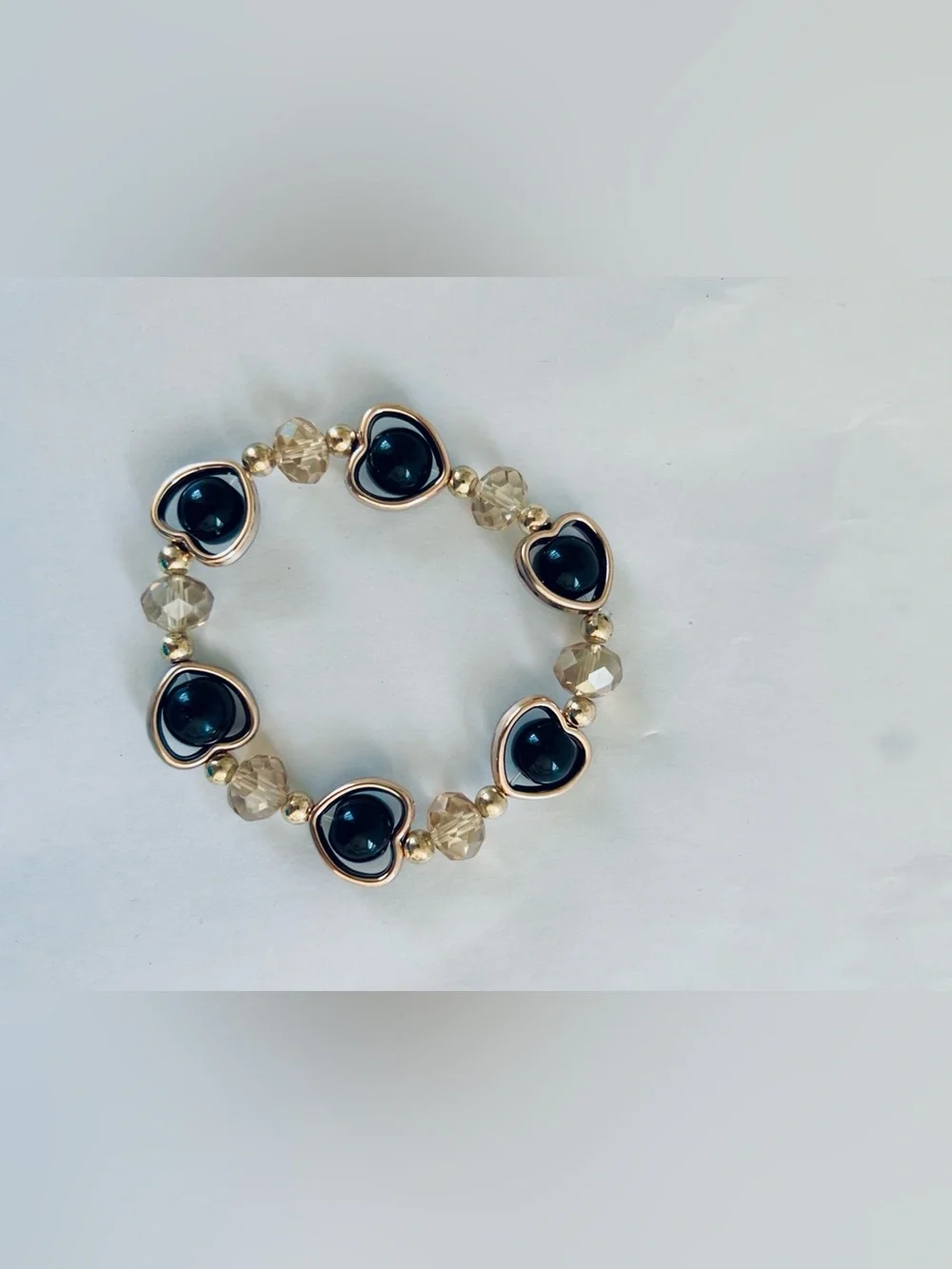 NWT Heart Bead Stretch Bracelet Black + Gold you can also mix & match So Fun!